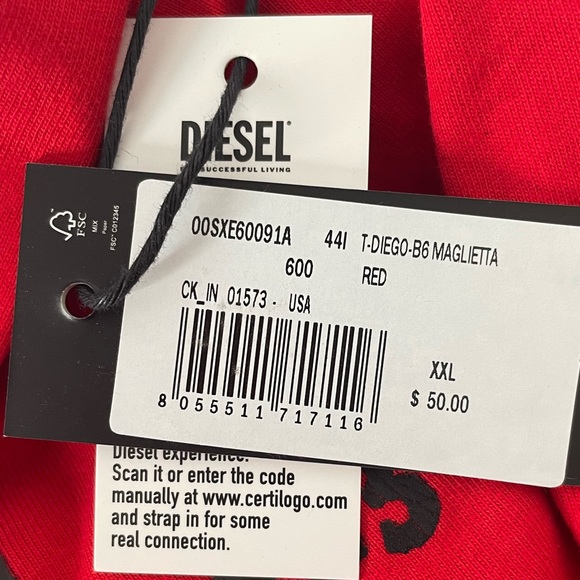 Diesel Magic Squares Unit T Shirt Red Size XXL - Picture 5 of 9
